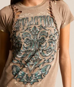 Tops | Affliction Abrasive Line T-Shirt Taupe Lava Wash