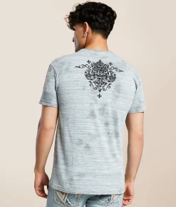 Affliction Abrasive Line T-Shirt Slate Dk Slate Crystal Wa New