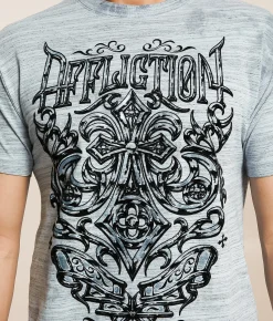 Affliction Abrasive Line T-Shirt Slate Dk Slate Crystal Wa New
