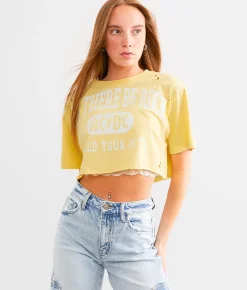 Goodie Two Sleeves AC/DC Cropped Band T-Shirt French Vanilla Sale