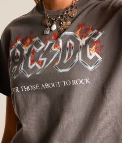 Tops | Junkfood AC/DC Cropped Band T-Shirt Charcoal