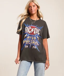 Merch Traffic AC/DC High Voltage Band T-Shirt Washed Black Clearance