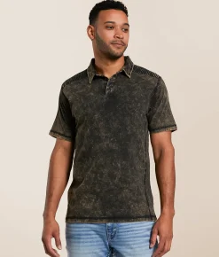 Tops | Buckle Black Acid Washed Polo Rubber Jet Black