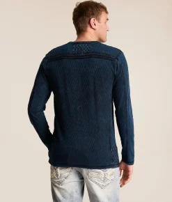 Buckle Black Acid Wash Henley Black Royal Blue Hot