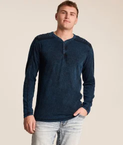 Buckle Black Acid Wash Henley Black Royal Blue Hot