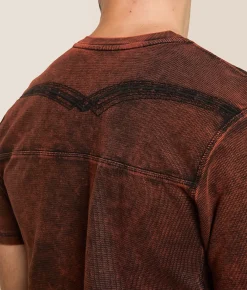 Buckle Black Acid Wash Henley Red Clearance