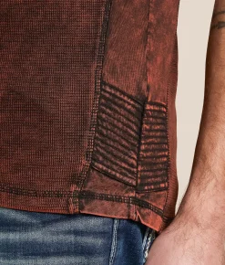 Buckle Black Acid Wash Henley Red Clearance