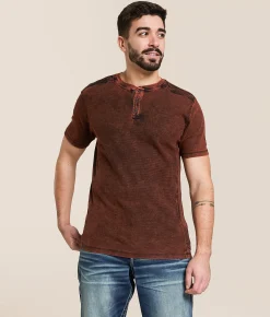 Buckle Black Acid Wash Henley Red Clearance