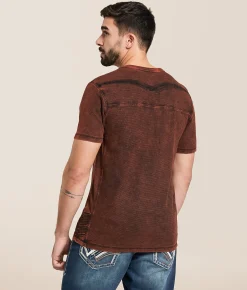Buckle Black Acid Wash Henley Red Clearance