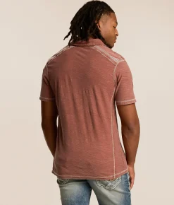 Tops | Buckle Black Acid Wash Polo Cherry Mahogany Almond