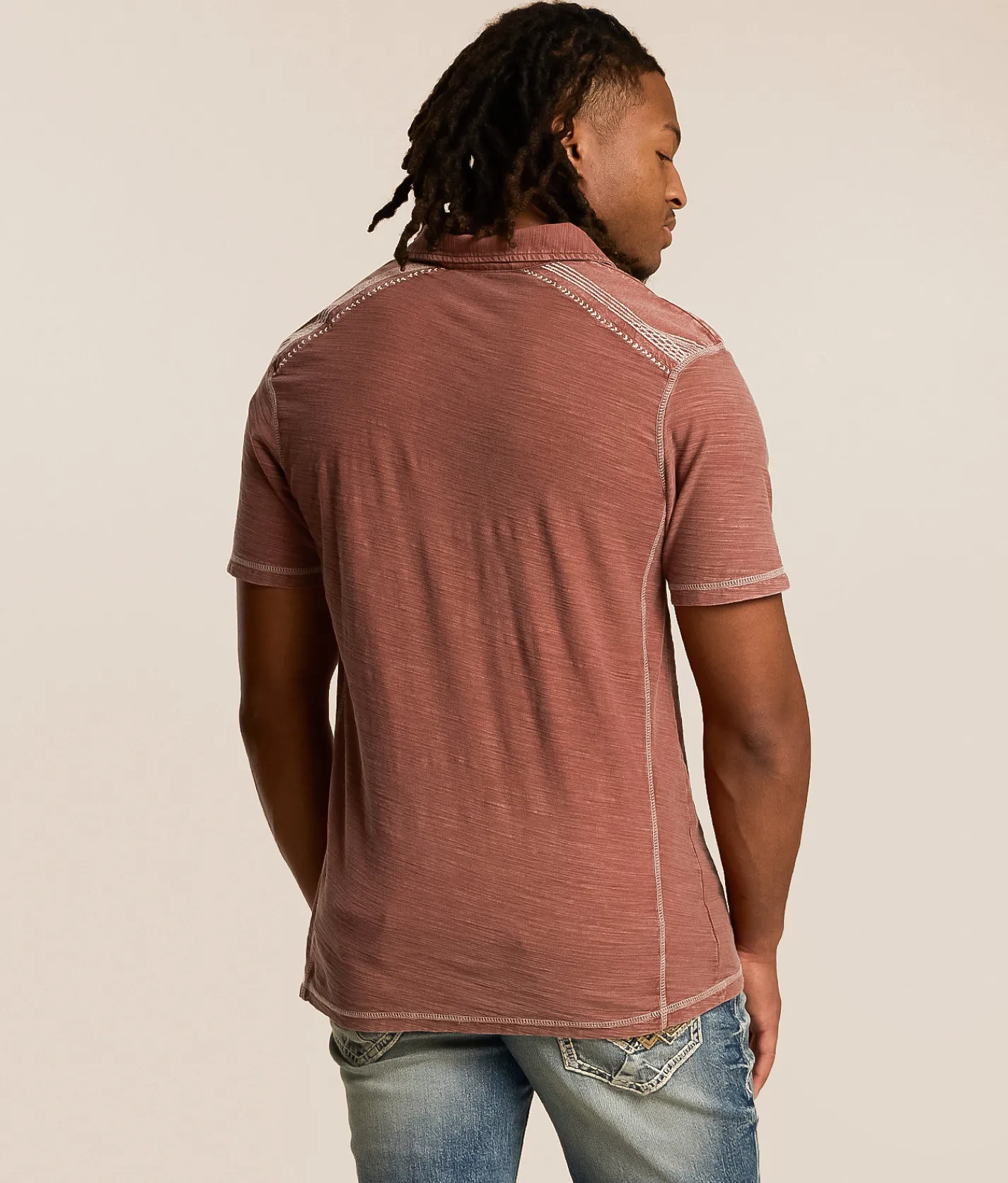 Tops | Buckle Black Acid Wash Polo Cherry Mahogany Almond