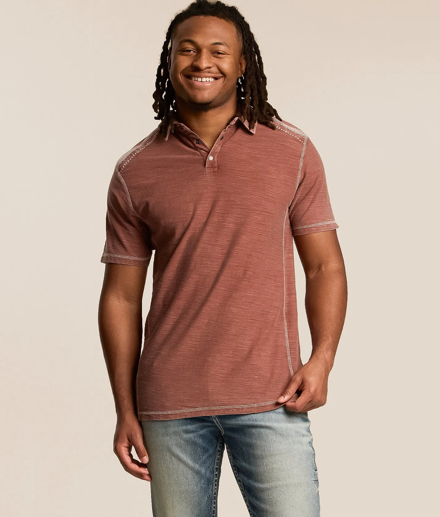 Tops | Buckle Black Acid Wash Polo Cherry Mahogany Almond