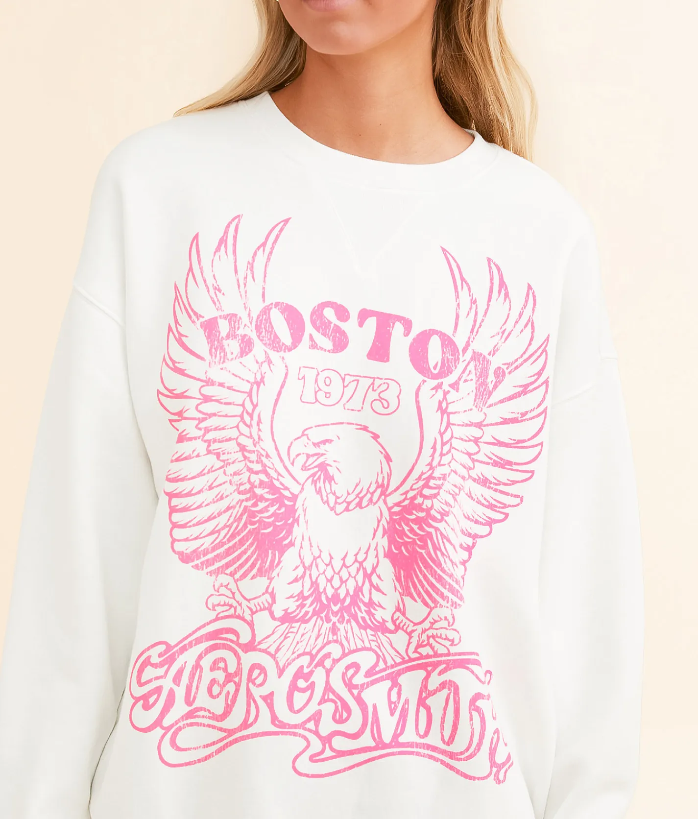Goodie Two Sleeves Aerosmith Boston Oversized Band Pullover Whisper White Best