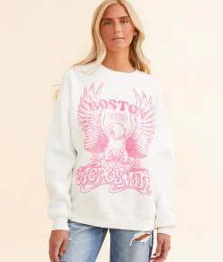 Goodie Two Sleeves Aerosmith Boston Oversized Band Pullover Whisper White Best