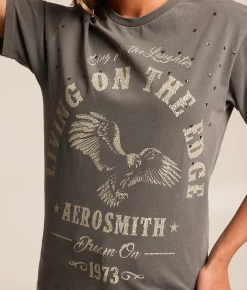 Goodie Two Sleeves Aerosmith Star Studded Band T-Shirt Charcoal Grey New