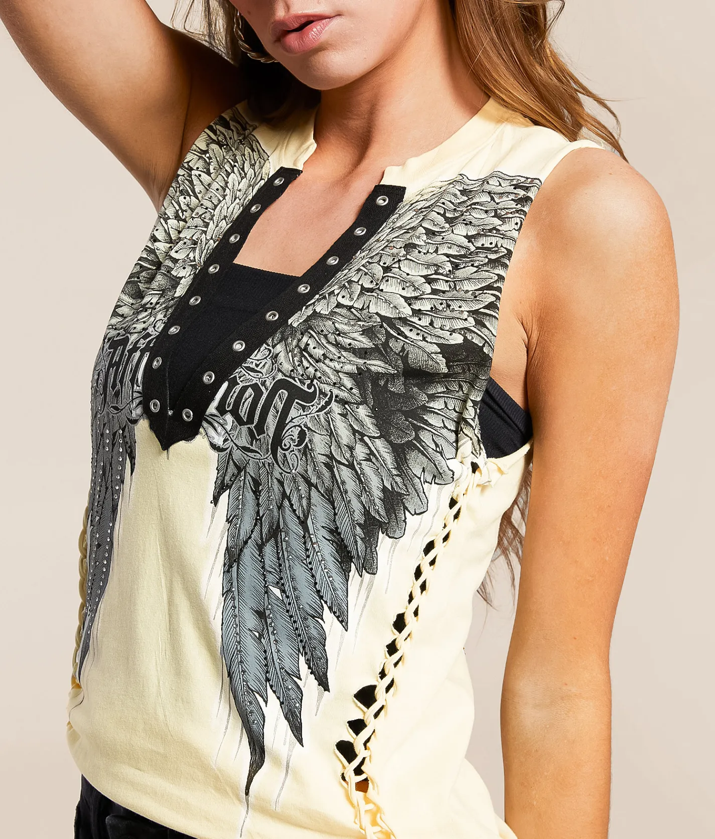 Tops | Affliction Age Of Winter Rust Tank Top Cream Reactive