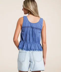 Free People Alana Cropped Tank Top Blue Topaz Outlet
