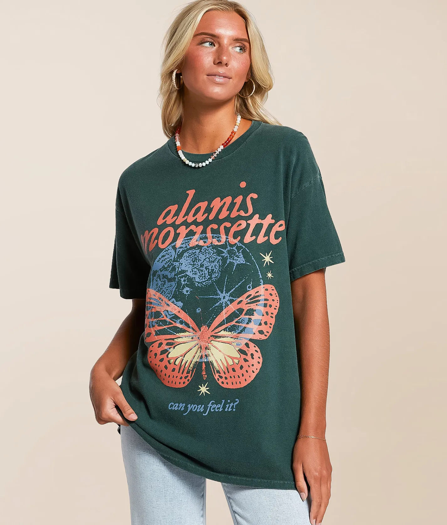Tops | MANHEAD Alanis Morissette Band Oversized T-Shirt Khaki Green