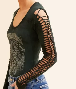 Tops | Affliction Alchemy Bodysuit Deep Forest Crystal Wash