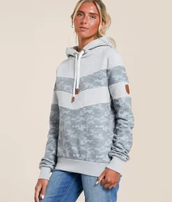 Tops | Wanakome Allia Color Block Hooded Sweatshirt Light Heather Grey Camo