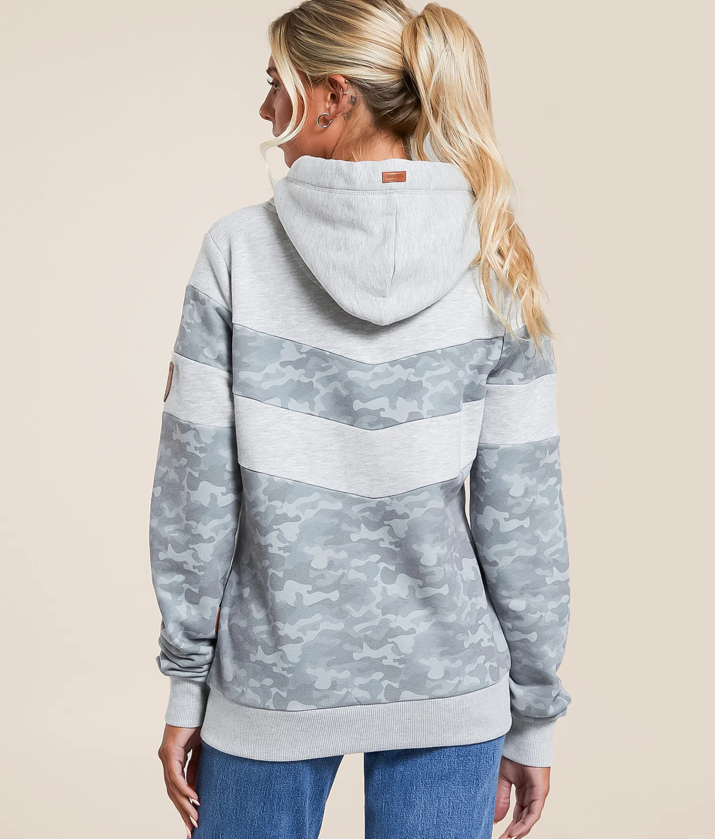 Tops | Wanakome Allia Color Block Hooded Sweatshirt Light Heather Grey Camo