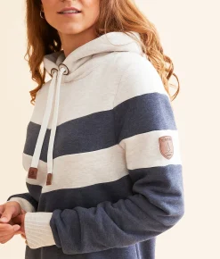Tops | Wanakome Allia Color Block Hooded Sweatshirt Navy Heather Oatmeal
