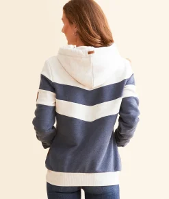 Tops | Wanakome Allia Color Block Hooded Sweatshirt Navy Heather Oatmeal