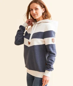 Tops | Wanakome Allia Color Block Hooded Sweatshirt Navy Heather Oatmeal