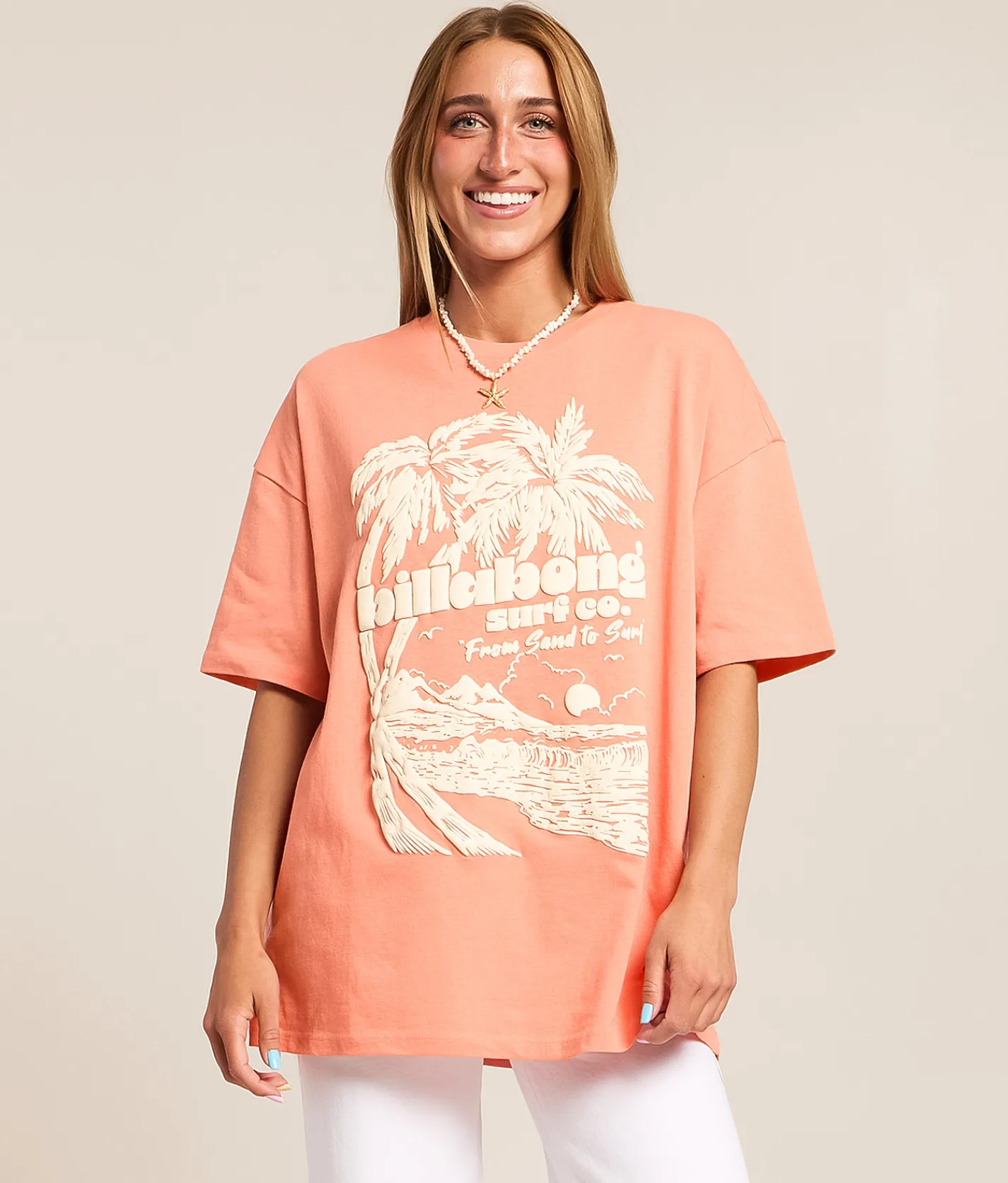 Tops | Billabong All That Echoes Oversized T-Shirt Peach