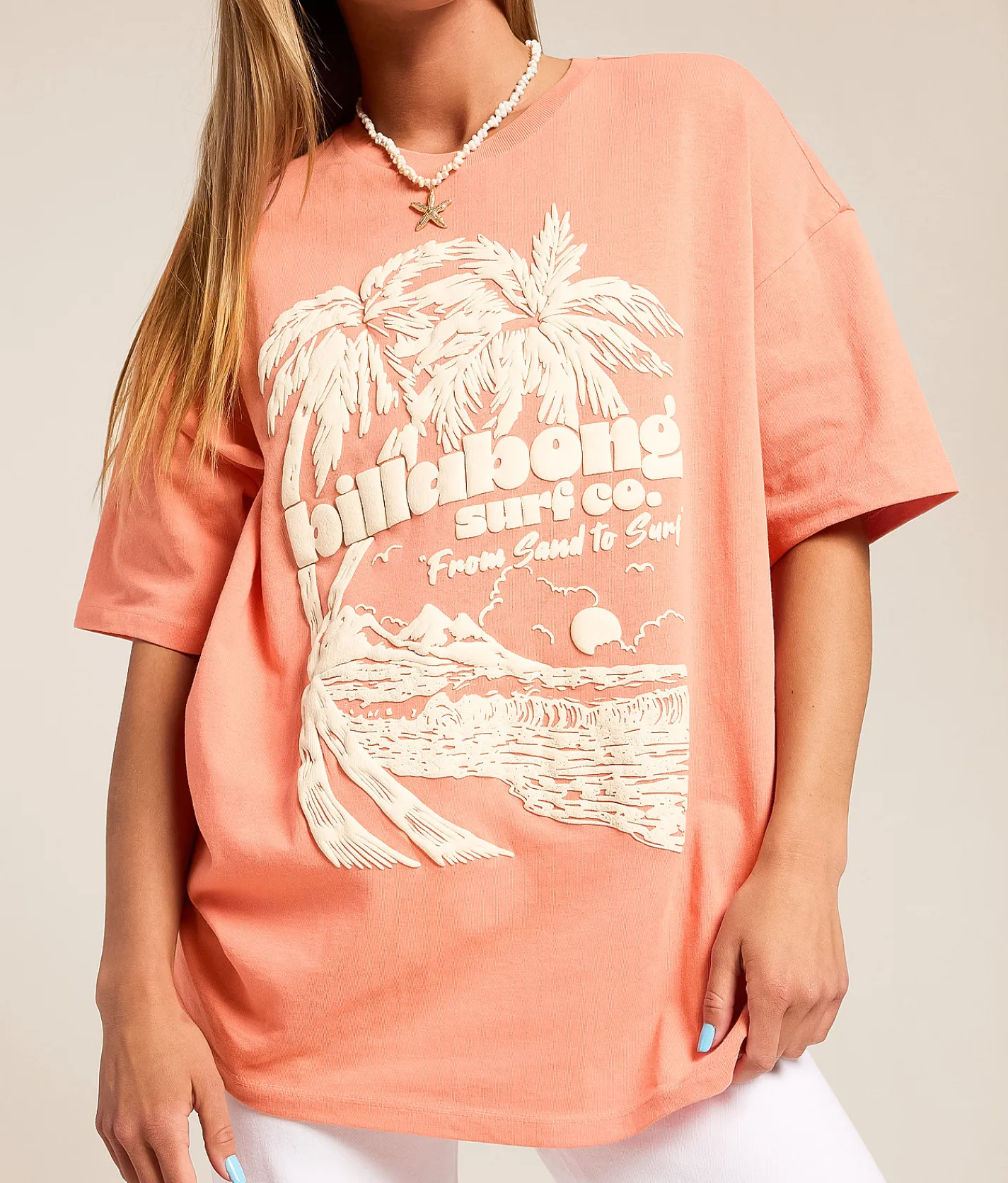 Tops | Billabong All That Echoes Oversized T-Shirt Peach