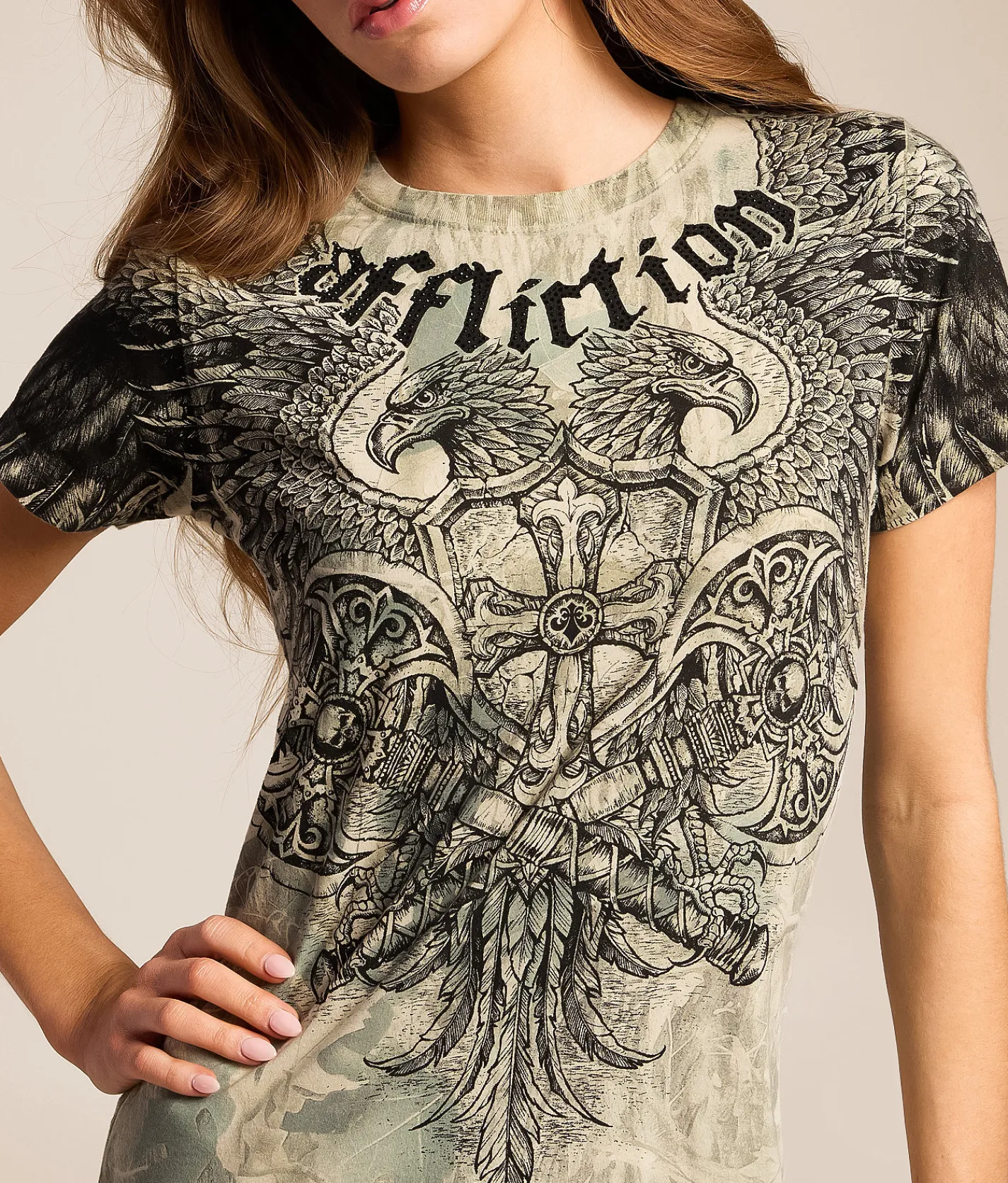 Affliction Alpha Strike T-Shirt Sand Reactive Clearance