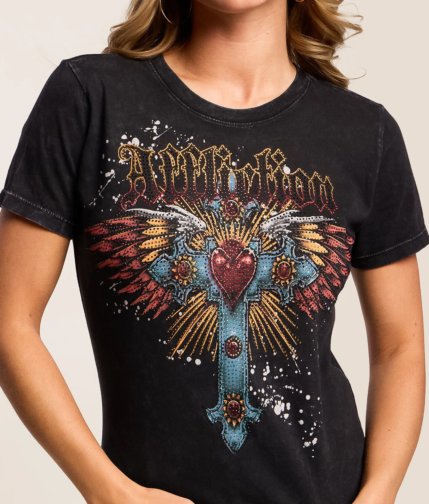 Tops | Affliction Altar Of Gold T-Shirt Black Lava Wash