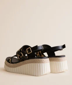 Shoes | Mia Alyshiaa Leopard Raffia Wedge Sandal Leopard Black