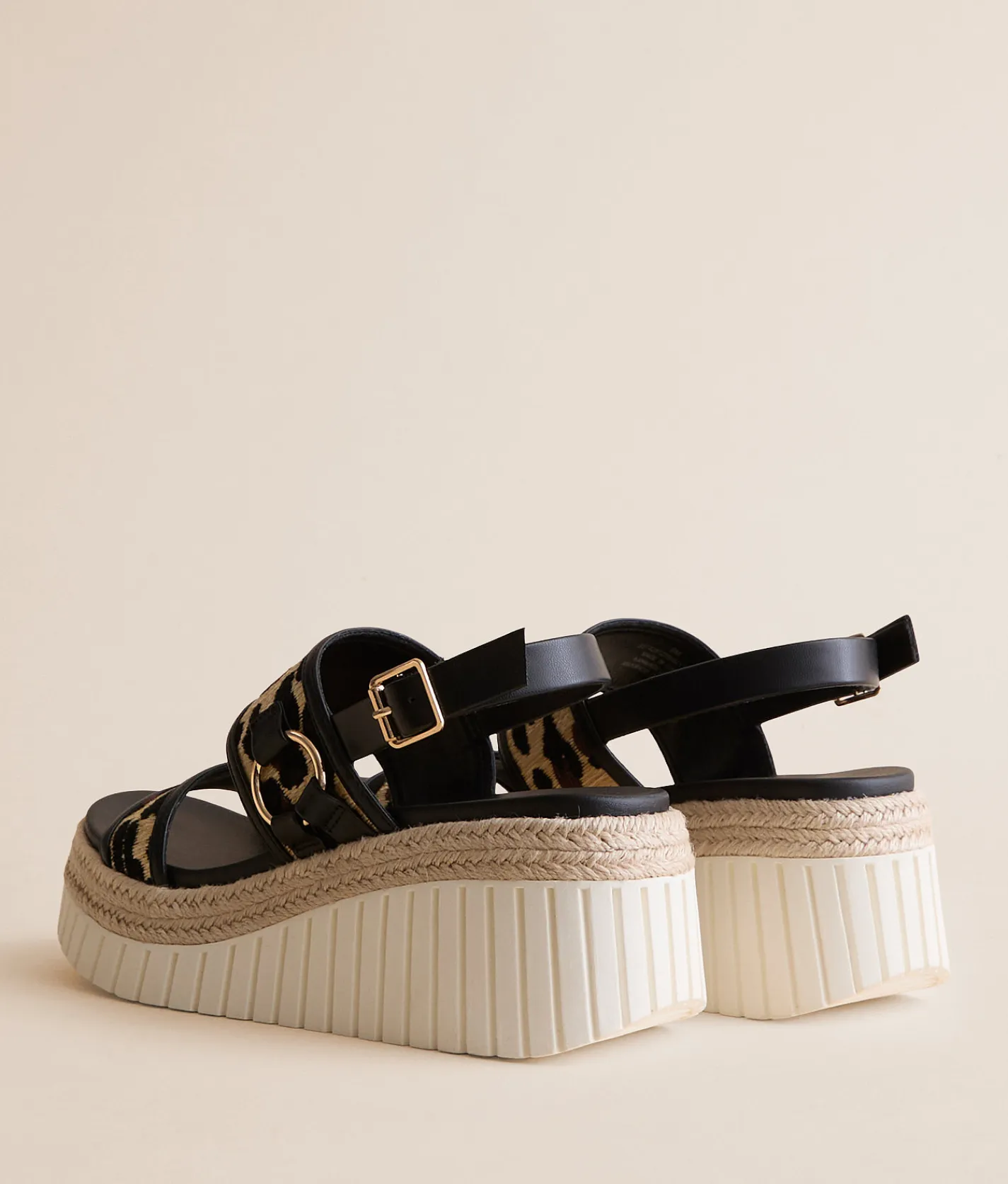 Shoes | Mia Alyshiaa Leopard Raffia Wedge Sandal Leopard Black