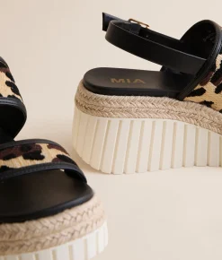 Shoes | Mia Alyshiaa Leopard Raffia Wedge Sandal Leopard Black