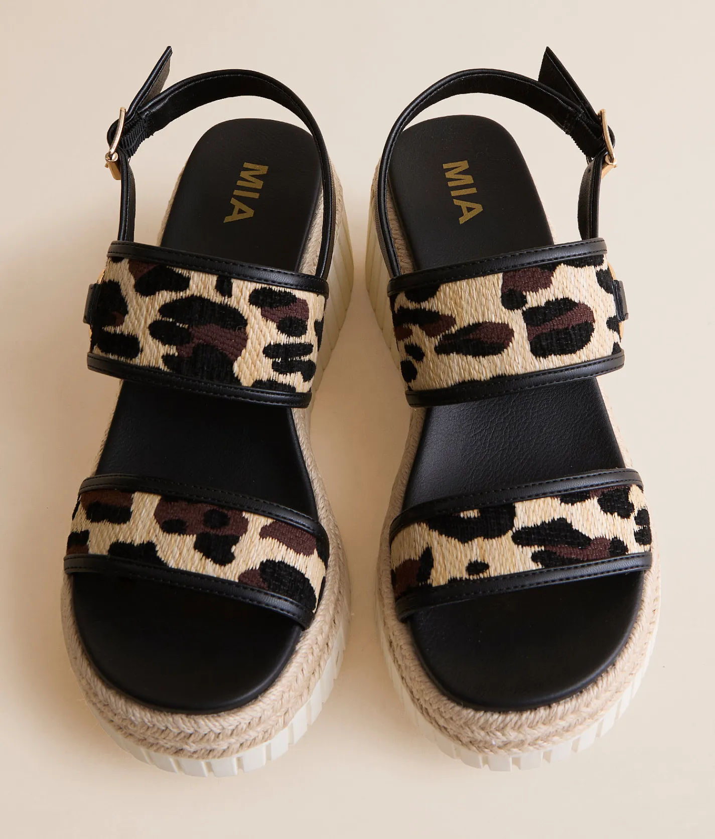 Shoes | Mia Alyshiaa Leopard Raffia Wedge Sandal Leopard Black