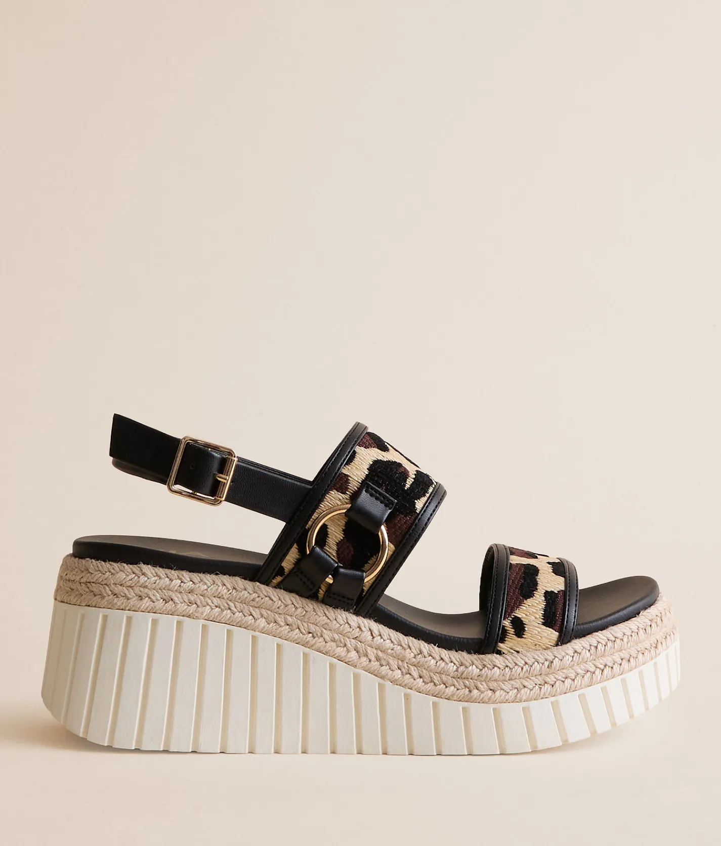 Shoes | Mia Alyshiaa Leopard Raffia Wedge Sandal Leopard Black