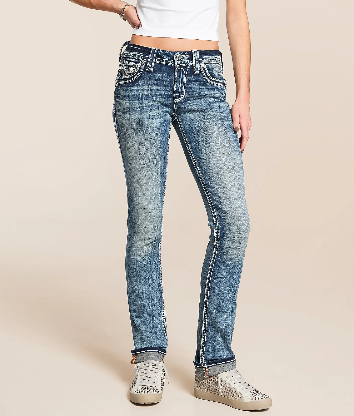 Rock Revival Alyvia Low Rise Straight Stretch Cuffed Jean Alyvia CJ206 Best