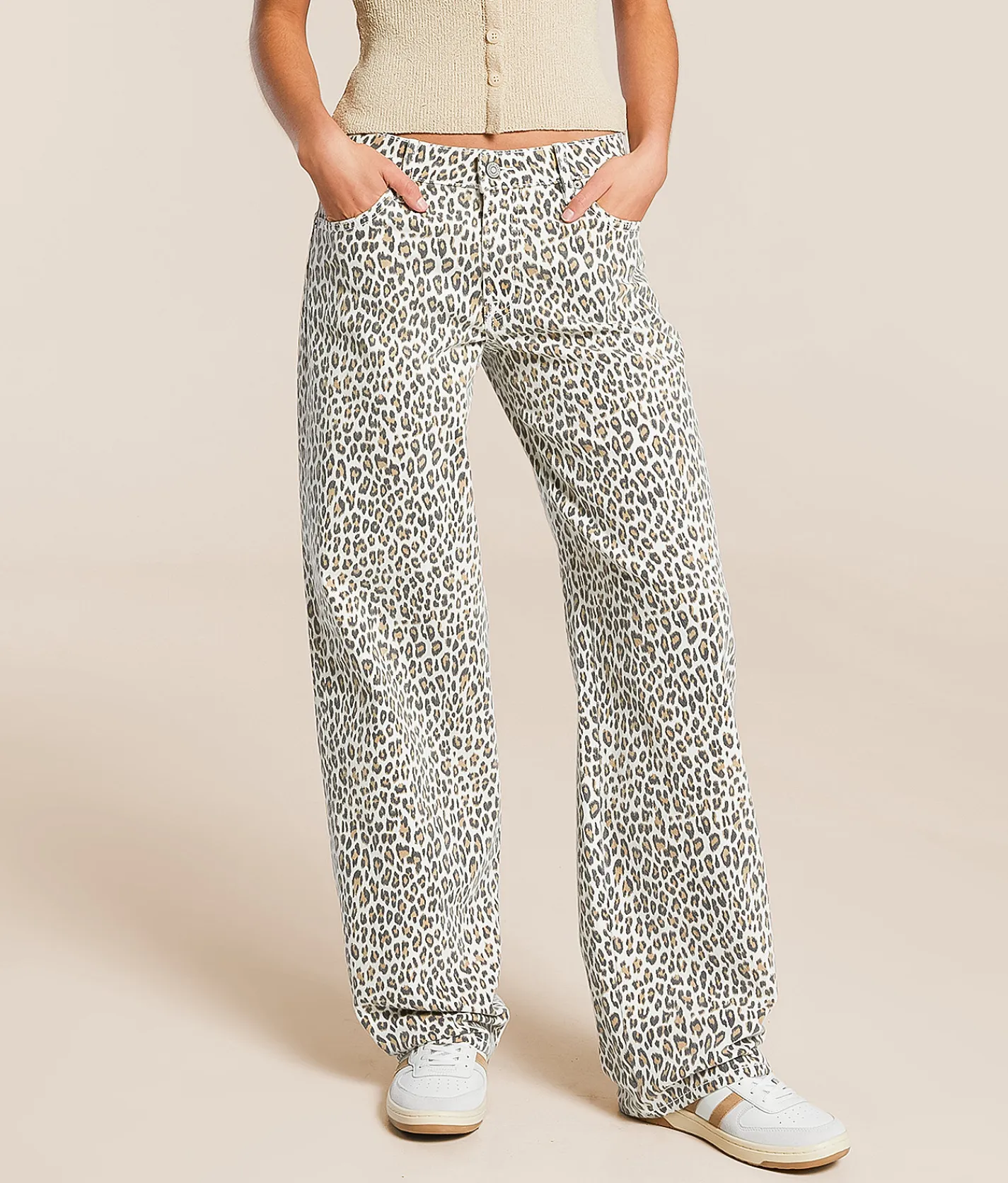 Jeans|Bottoms | HIDDEN Alyx Low Slung Baggy Cheetah Stretch Jean White Cheetah