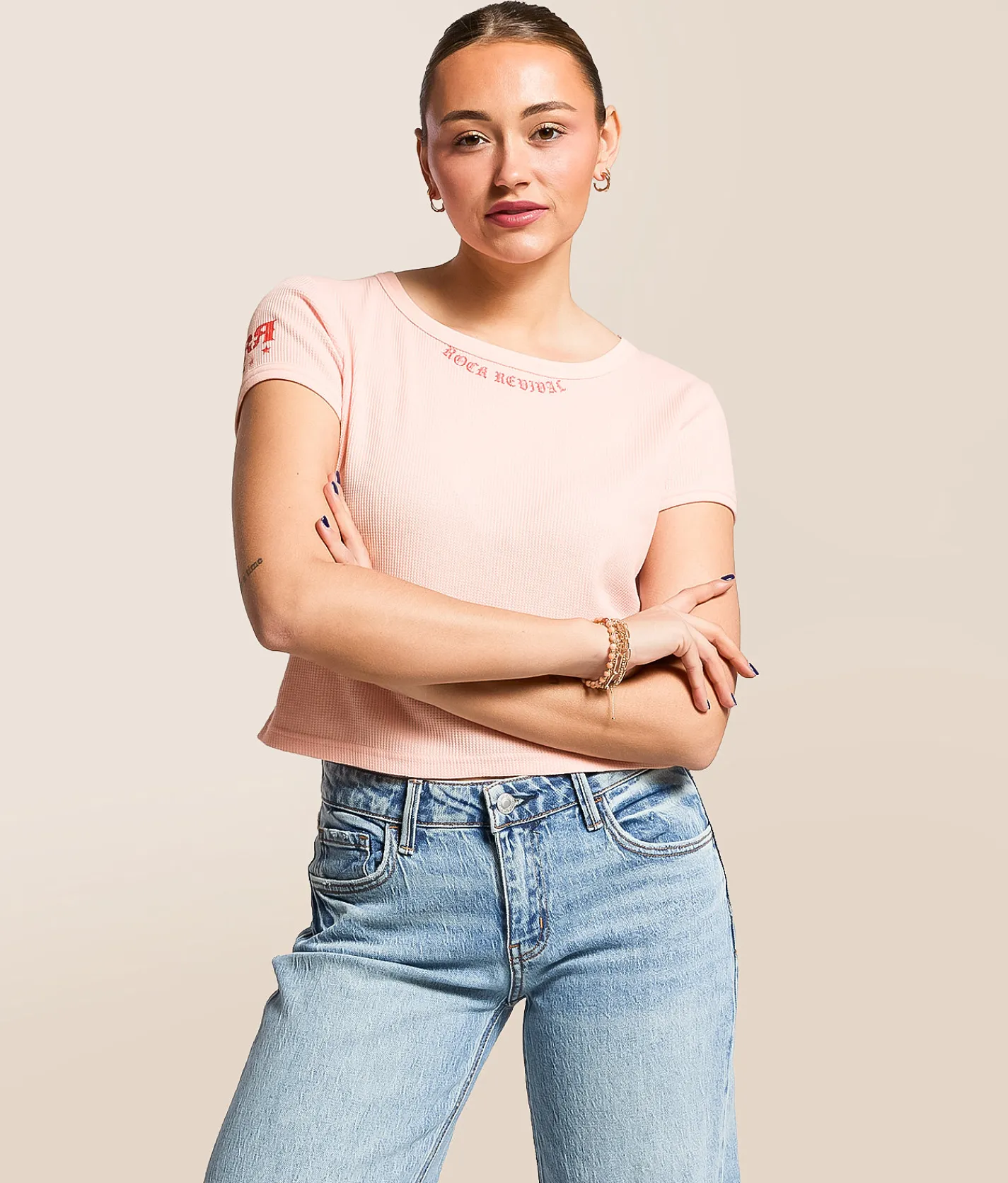 Tops | Rock Revival Americana Cropped Thermal Pink