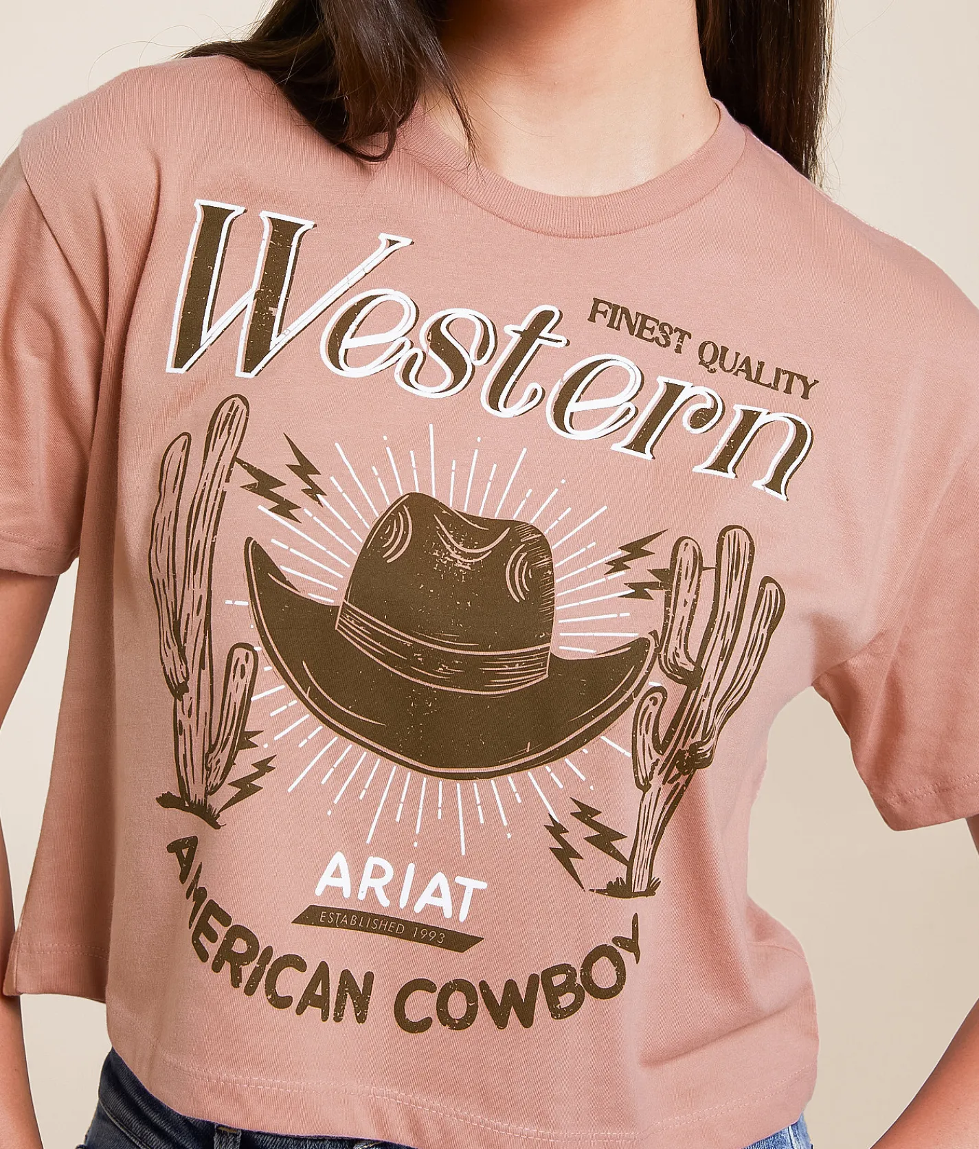 Tops | Ariat American Cowboy Cropped T-Shirt Desert Pink