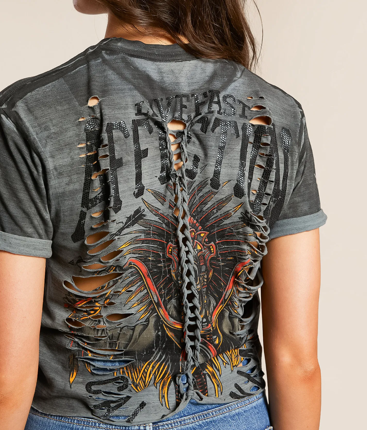 Affliction American Customs Ancient Rumble T-Shirt Silver Grey Reactive