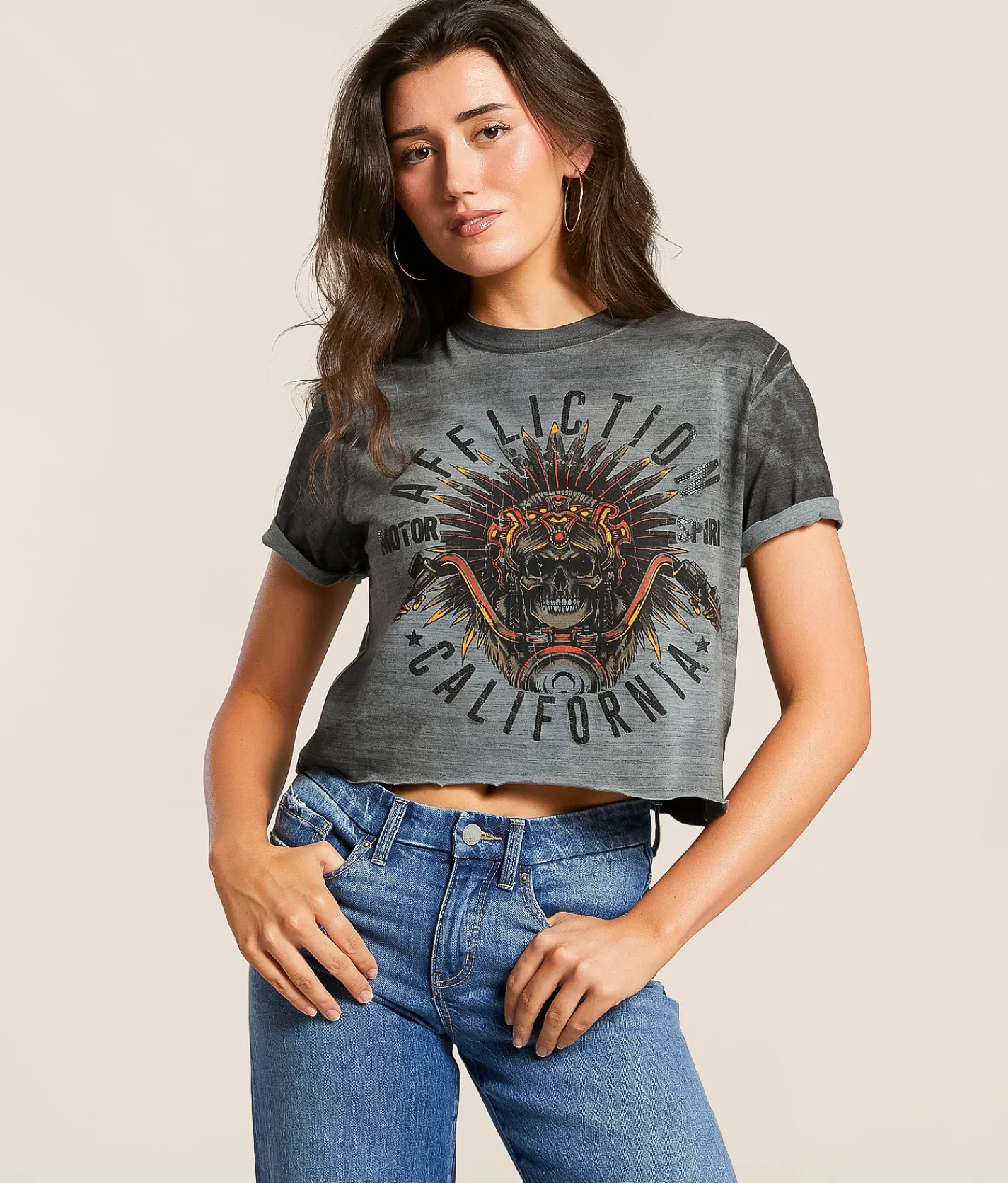 Affliction American Customs Ancient Rumble T-Shirt Silver Grey Reactive