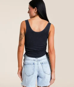 Tops | Affliction American Customs Corazon Cropped Tank Top Black Navy Acid Wash