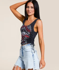 Tops | Affliction American Customs Corazon Cropped Tank Top Black Navy Acid Wash
