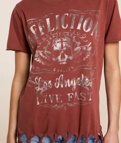 Tops | Affliction American Customs Davey Jones Fringe T-Shirt Red Ochre Lava Wash