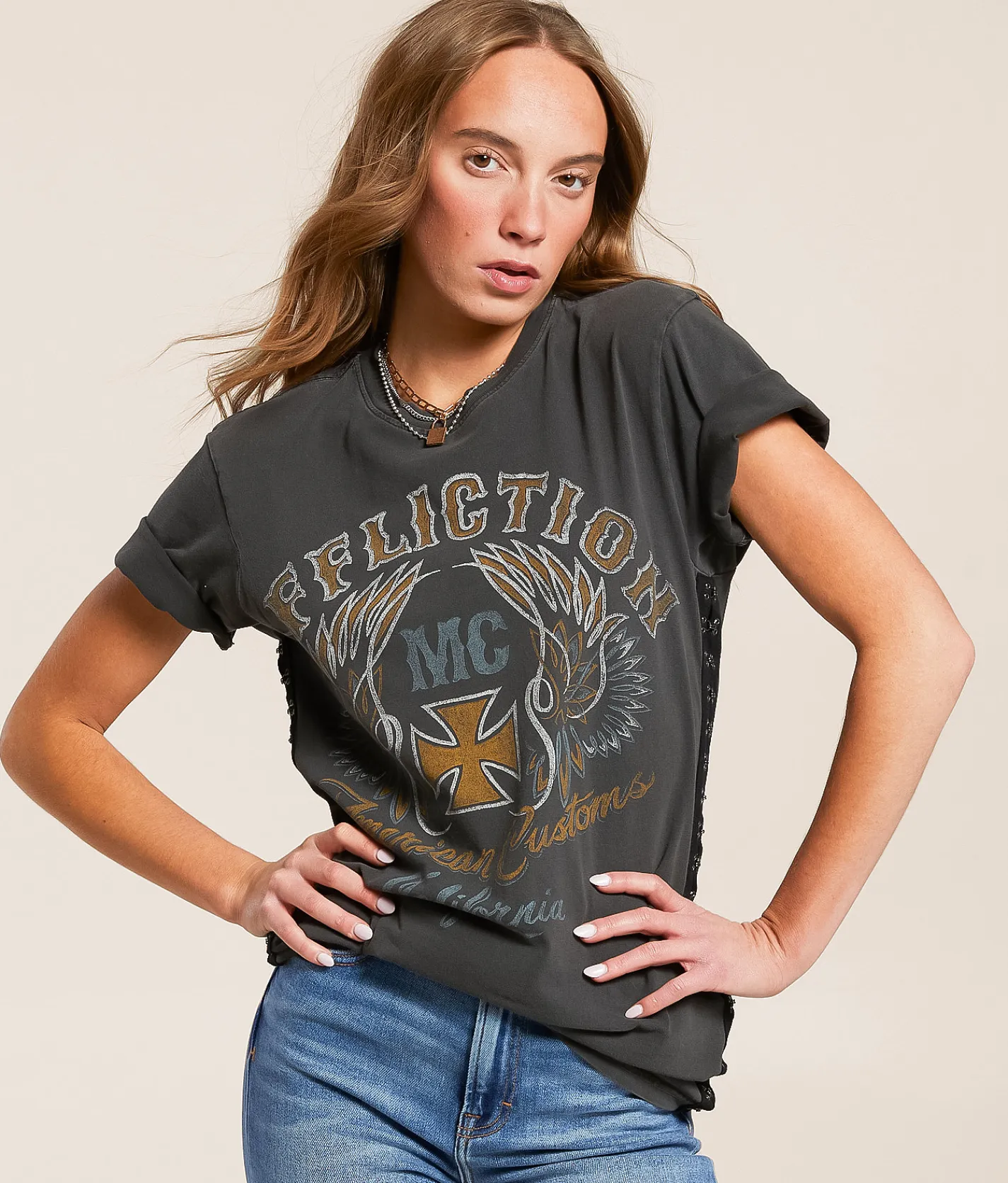 Tops | Affliction American Customs Demons T-Shirt Vintage Black Pigment Dye