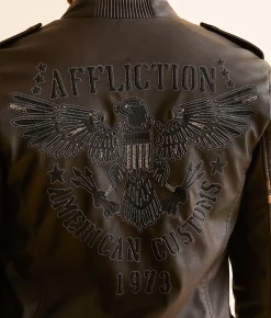 Affliction American Customs Distressed Faux Leather Jacket Dk Brown Best