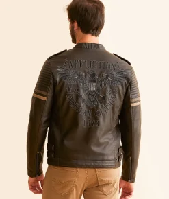 Affliction American Customs Distressed Faux Leather Jacket Dk Brown Best