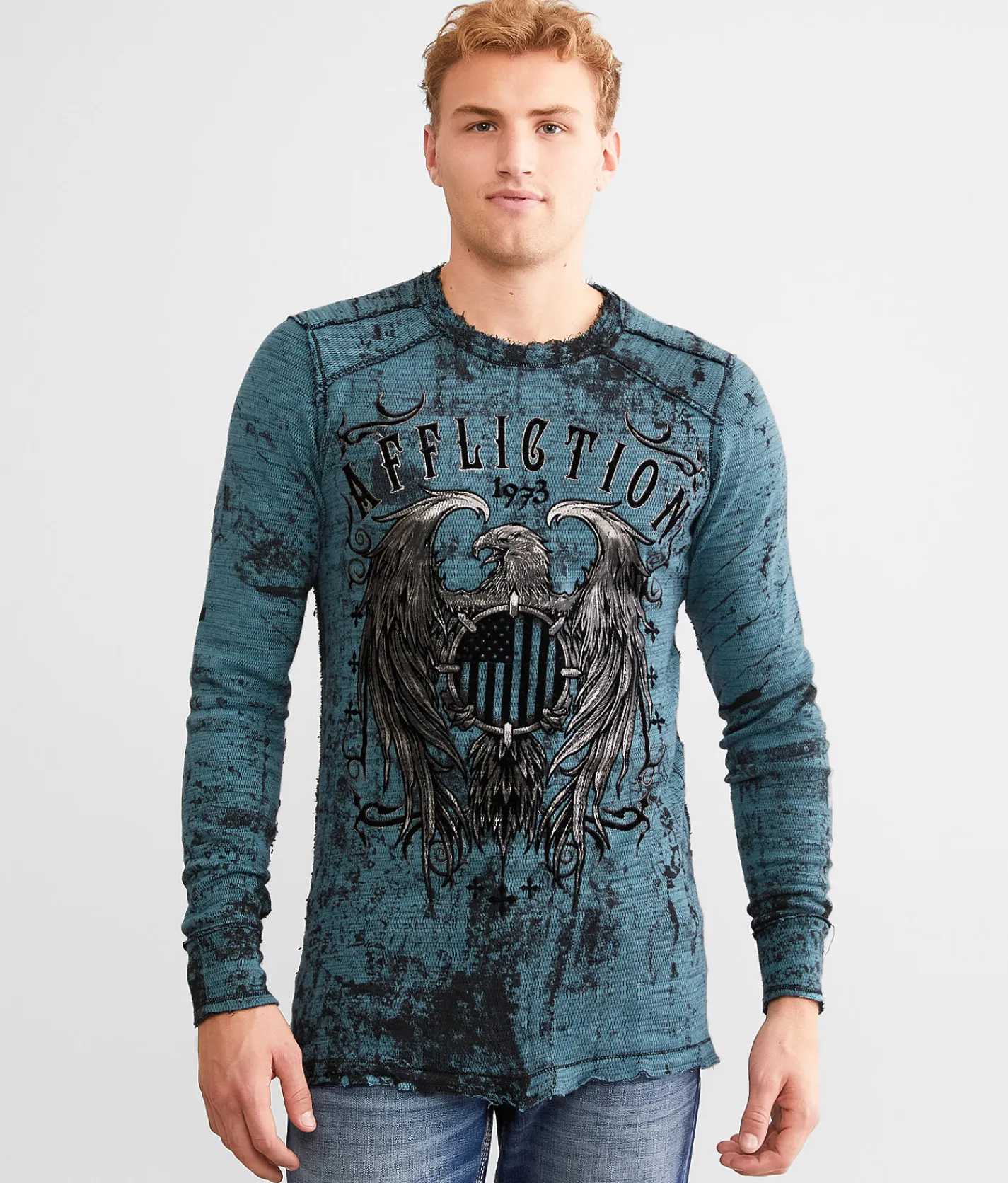 Graphic T-Shirts | Affliction American Customs Iron Pledge Reversible T-Shirt Brittany Blue Black